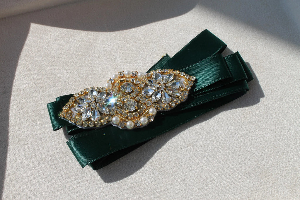 Luxuriöser Afghanischer Brautgürtel | Luxury Afghan Bridal Belt | Handgefertigter Grüner Hochzeitsgürtel | Crystal & Pearl Wedding Belt
