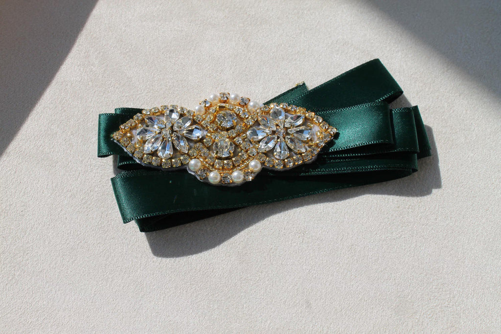 Luxuriöser Afghanischer Brautgürtel | Luxury Afghan Bridal Belt | Handgefertigter Grüner Hochzeitsgürtel | Crystal & Pearl Wedding Belt