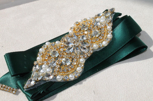 Luxuriöser Afghanischer Brautgürtel | Luxury Afghan Bridal Belt | Handgefertigter Grüner Hochzeitsgürtel | Crystal & Pearl Wedding Belt