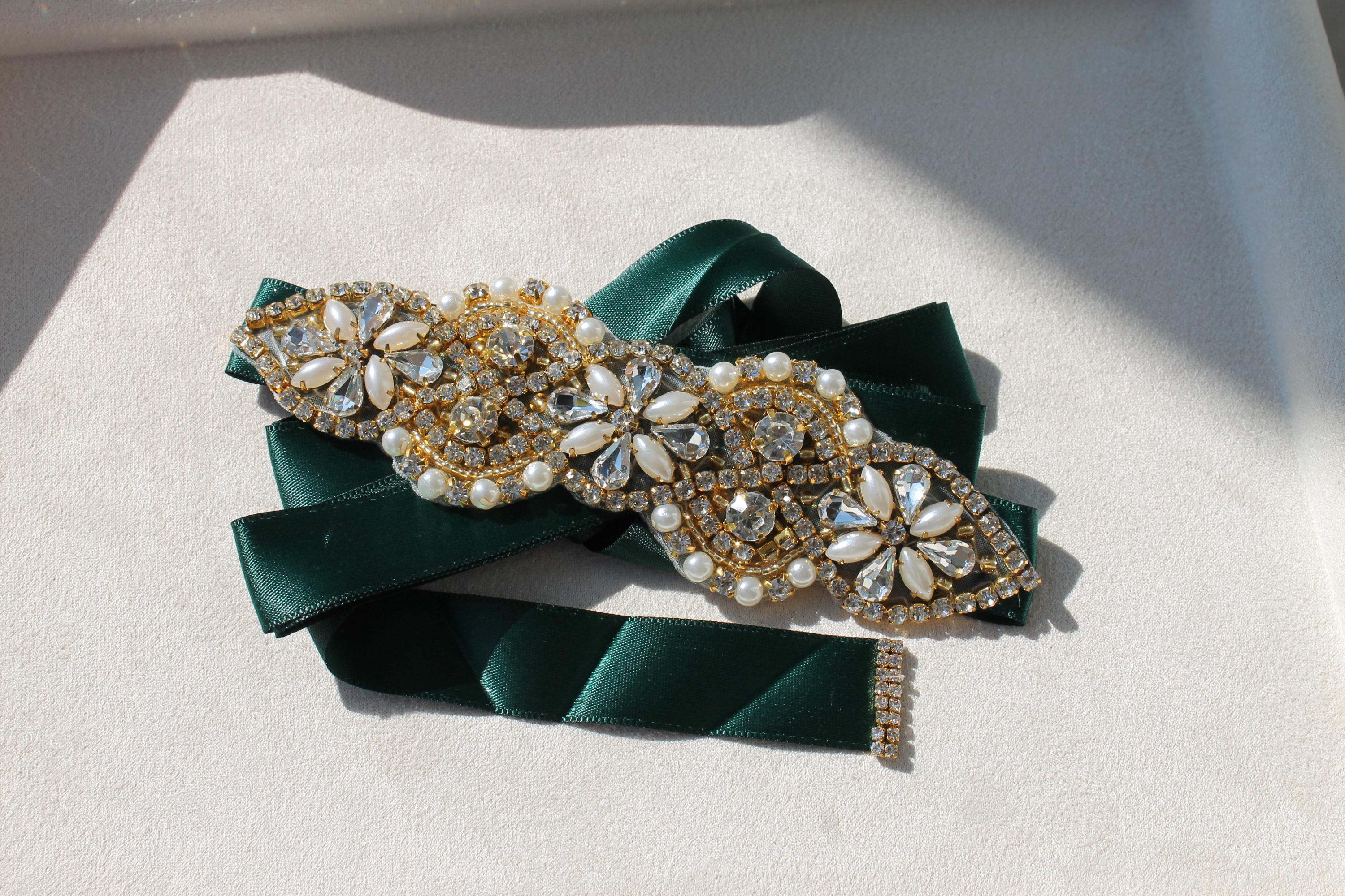 Luxuriöser Afghanischer Brautgürtel | Luxury Afghan Bridal Belt | Handgefertigter Grüner Hochzeitsgürtel | Crystal & Pearl Wedding Belt