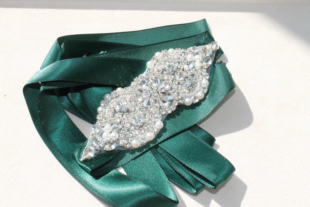 Luxuriöser Afghanischer Brautgürtel | Luxury Afghan Bridal Belt | Handgefertigter Grüner Hochzeitsgürtel | Crystal & Pearl Wedding Belt