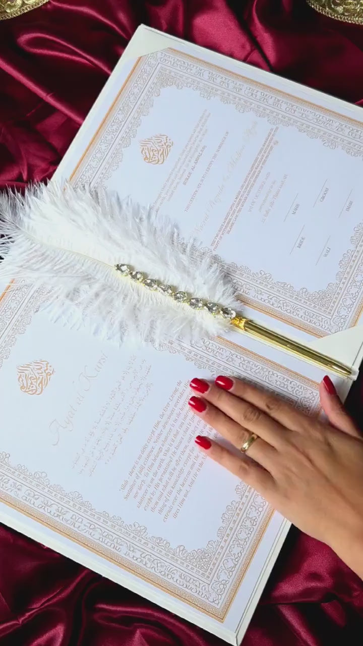 Nikkah Stift | Luxus Kugelschreiber für Nikkah Khat & Gästebuch | Hochzeitsstift Weiß Gold | Islamische Hochzeit